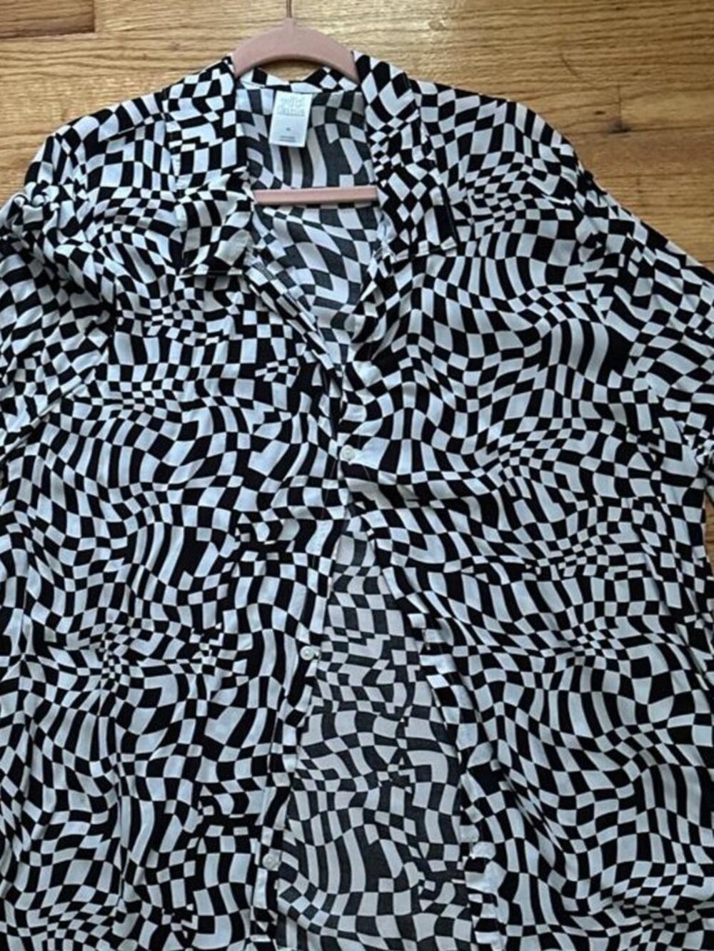 Black White Trippy Geometric Button Up Top